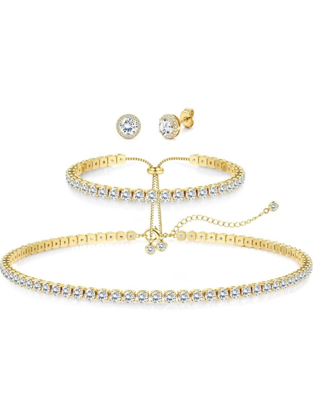 Elegant 925 Sterling Silver Jewelry Set for Women - Tennis Necklace & Bracelet